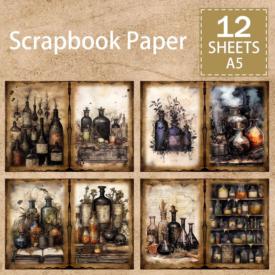 12pcs Dark Magic Potion Jar Description Scrapbook Journal Collage ...