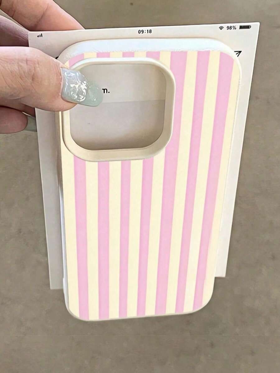 1pc Creative Girl Striped Pattern Matte Textured Full Coverage TPU Shockproof Fashionable Phone Case Compatible With Iphone11/12/13/14/15/16/17 Pro Max/Plus, A56/55/54/53/52/51, S25/24/23/22/21 Series - Multicolor - View 1