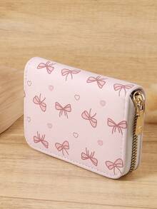 New Bow Print Wallet With Zipper For Large Capacity Storage Of Credit Cards And Multiple Card Holders, Perfect For Outdoor Travel - Pink - View 4