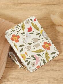 Fashionable Floral Print Card Bag, Zipper Cash And Credit Card Large Capacity Multi Slot Card Bag Wallet, Suitable For Outdoor Use - White - View 4