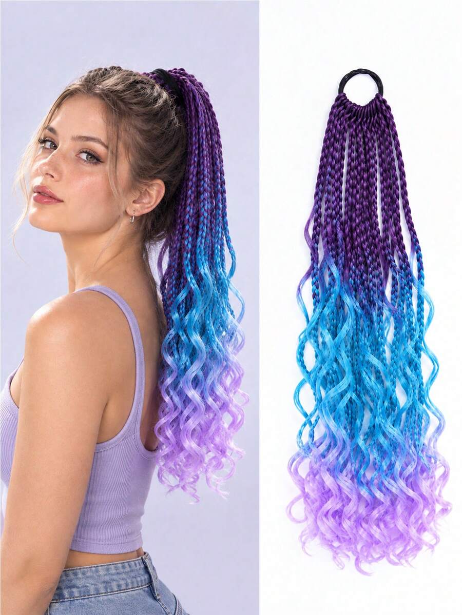 22 Inch Wig Ponytail With 16 Small Braids, French Style Curly Hair ...