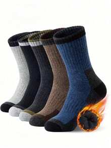15/10/5/1 Men's Mid-Calf Wool Lined Thick Warm Sports Socks, Suitable For Autumn/Winter Outdoor Hiking And Winter Wear - Multicolor - View 10