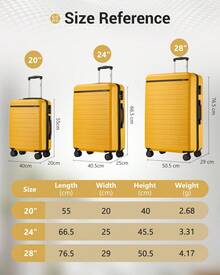 Suitcase Cabin Size Carry On 20 24 28 Inch 3 Piece Set Hard Shell Lightweight Spinner Wheels Combination Lock Telescopic Handle Travel Luggage - Yellow - View 8