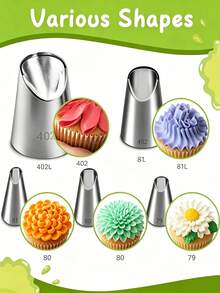 Bộ 5 đầu bắt kem hoa hồng trang trí bánh, bộ vòi bắt kem, bộ dụng cụ trang trí cupcake, dụng cụ làm bánh cupcake, vòi trang trí bánh, đầu bắt kem - Xem 5