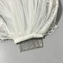 Mantilla Style Lace Bridal Veil, French Lace Trim Long Fingertip Length, With Invisible Hair Comb Wedding Photography Prop - Off-white - View 5