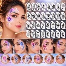 32pcs Face Painting Stencil Set, Reusable PET Makeup Stencils, Easy-To-Use Pattern Guide For Beginners, Ideal For Parties And Cosplay - Sets - View 1
