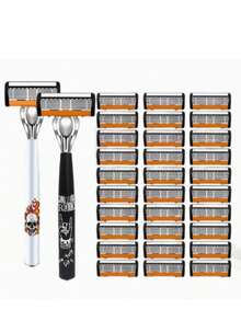 Men's Razor Set,1 Razor Handles & 12 Replacement Razor Blades, Portable Shaving Kit, Men's Shaper, Men's Shaving Machine - Multi-color - View 2