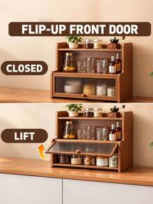 Bamboo Storage Rack, 2-Tier Bamboo Kitchen Organizer With Dust Cover, Spice Jar Rack, Countertop Storage Rack, Suitable For Cups, Seasonings, Books And Flower Pots - Multi-Functional Storage Rack, Perfect For Home And Office Use - Multicolor - View 3