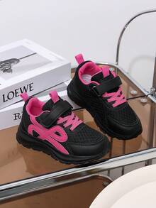 Girls' Mesh Breathable Sports Shoes, Autumn New Style, Hook And Loop, Lightweight Soft Sole, Children's Running Shoes, Casual Shoes For Little Girls - Black - View 2