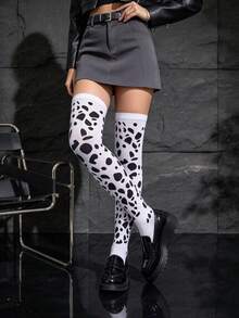 1 Pair Women's Cow Print Over-The-Knee Socks, Perfect For Parties And Daily Wear - Multicolor - View 6