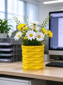 Wavy Texture Creative Personalized Planter With Drainage Holes, Breathable And Water-Draining, Minimalist INS Style Indoor Desktop Pot For Succulents, Pothos, Flower Arrangement, Decorative Container For Living Room, Bathroom, Office, Multi-Functional Desktop Potted Plant Ornament - Drainage Planter - View 3