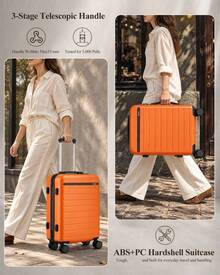 Suitcase Cabin Size Carry On 20 24 28 Inch 3 Piece Set Hard Shell Lightweight Spinner Wheels Combination Lock Telescopic Handle Travel Luggage - Orange - View 10