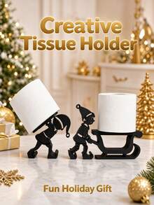 1pc Christmas Tissue Holder,Christmas Elf Sleigh Tissue Holder, Creative Silhouette Tabletop Roll Paper Stand. For Bathroom, Dining Table & Kitchen Counter, Fun Christmas Decor, Great Holiday Gift For Festive Home Lovers. - Multiple Styles - View 5