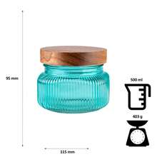 Superbutelki 4-Piece Ribbed Glass Food Storage Jar Set With Wooden Lids, 0.5L + 1L + 2L + 3L, Turquoise Airtight Kitchen Canisters For Coffee, Sugar, Flour, Pasta, Tea & Dry Food, Reusable Decorative Pantry Containers - View 6