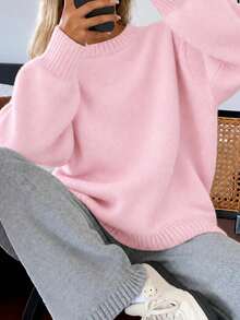 Women's Fashion Long Sleeve Sweater, Versatile For Travel - Pink - View 1