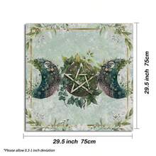 1pc Triple Moon Pentagram Botanical Tarot Cloth, Green Floral Witchy Altar Cloth, Square Table Cover For Tarot Reading Divination Wiccan Decor - Multicolor - View 6