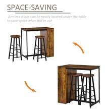 Industrial Bar Table Set 2, 3 Pieces Pub Table And Bar Stools With Storage Shelf Kitchen - Rustic Brown + Particle Board - View 3