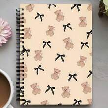 Charming Spiral Notebook Design With A Teddy Bear And Bow Pattern - A Delicate Light Beige Diary Decorated With A Black - One Book (50 Pages, 100 Pages) - View 11