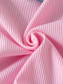 Baby Girl 2pcs Set Pink Ribbed 3D Bubble Long Sleeve T-Shirt + Bow Print Wide Leg Denim Pants, Infant Toddler Spring Autumn Fashion Outfit - Pink - View 8