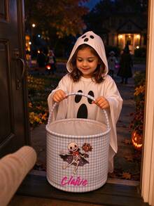 Personalized Plaid Halloween Basket, Personalized Halloween Bag, Reusable Halloween Party Gift Bag, Party Gift, Halloween Decoration, Gift And Holiday Storage Basket, Boo Basket Gift, Halloween Boo Basket Gift - Multicolor - View 6