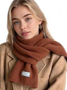 1pc Women's Knitted Scarf For Autumn/Winter, Solid Color All-Match Style, Outer Fabric Label Detail, Soft Knitted Material, Minimalist Versatile Design, Suitable For City Commute, Weekend Outings, Birthday Gift, Couple Daily Matching, Christmas Holiday Gift - Rust - View 3
