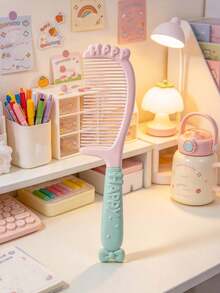 1pc Pastel Style Plastic Hand Hair Comb, Long Handle Design With Embossed Letter Prints, Smooth Teeth For Tangle-Free Hair Styling, Portable Hairdressing Comb For Daily Hair Care, Bathroom Vanity, Travel And Salon Use - Multicolor - View 6