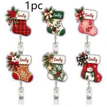 1pc Christmas Socks Acrylic Retractable Badge Holder Clip, Office & Healthcare ID Holder, Christmas Gift - Multicolor - View 10