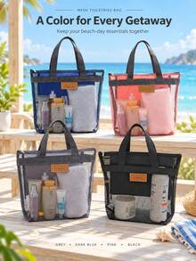 Portable Mesh Shower Caddy For College Dorms And Shared Bathrooms, See-Through Mesh Toiletry Bag For Gym Showers And Swimming Pool Visits, Versatile Mesh Bathroom Organizer For Shampoo And Skincare Storage During Travel And Weekend Getaways - Multicolor - View 2