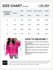 Acelitt Autumn Solid Color Textured Striped Cuffed Long Sleeve Casual Loose Crew Neck T-Shirt Spring - Hot Pink - View 4