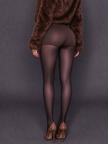 1 Pair Women Plus Size Skin-Friendly Sexy Silky Black Stockings - Black - View 3