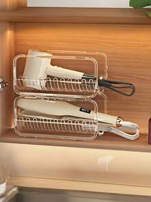 1pc Hair Curling Wand Storage Rack, Hair Dryer Storage Box, Egg Roll Wand Organizer Box, Item Storage Stand, Straight Hair Comb Organizer Stand, Straight Hair Clamp Holder, Stand, Stackable Design, Tabletop Style, Transparent Acrylic - Clear - View 6