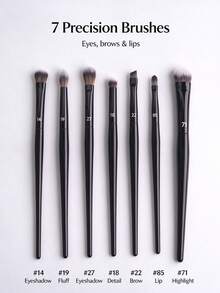 7pcs Mini Makeup Brush Set, Concealer, Nose Contour, Eyeshadow, Contour Brushes, Black Premium Long Handle, Full Set Soft Bristles Dense Seamless Blending, Portable Makeup Tools - Black - View 4
