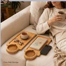 1pc Bamboo Sofa Gap Tray, Sofa Side Storage Organizer, Can Hold Drinks, Remote Control, Phone, Multi-Functional Wooden Sofa Snack Tray, Living Room Home Decor - Multicolor - View 6