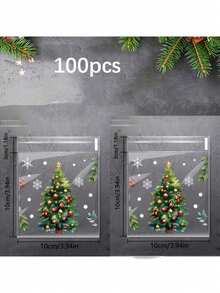 100 túi đóng gói OPP trong suốt tự dính 5 trong 1 mới cho Giáng Sinh, phù hợp gói quà và tặng quà tiệc lễ hội, trang trí Halloween phong cách Gothic, Giáng Sinh vui vẻ, kỳ nghỉ mùa đông - Túi đựng quà Giáng sinh A - Xem 6