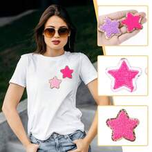 1Pc/3/5/8/10/12Pcs Star & Heart Shaped Glitter Velvet Applique Patches With Gold Edge, Multicolor Iron-On/Sew-On Velvet DIY Embroidery Patches For Women, Random Style, Random Color - Multicolor - View 8