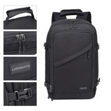 Travel Laptop Backpack, 2-Compartment Polyester Work And Weekend Bag With Luggage Strap, Compression Buckles And Reflective Details, Black Or Grey - Black - View 5