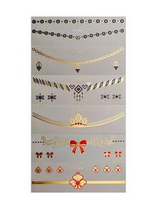 6pcs Metal Foil Face Temporary Tattoo Stickers, Bohemian Style Chain Face Decor Stickers, Waterproof Transfer Tattoo, Suitable For Music Festival, Christmas, Theme Party, Cosplay Makeup - Multicolor - View 10