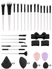 37pcs Makeup Tool Set Including 20 Makeup Brushes, 3 Headbands & Wristbands, 2 Glove-Style Makeup Remover Pads, 12 Powder Puffs & Makeup Sponges, Full Face Makeup Tools - Multicolor - View 17