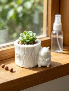 Creative Tree Stump Capybara Planter, 3D Printed With Natural Bark Texture, Adorable And Cute Capybara Design. Suitable For Balcony, Desk Placement, Planting Small Succulents, Adding Healing Atmosphere To Home Decor. - Multicolor - View 6