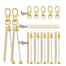 25PCS Assorted Openable Beaded Keychain Double Strand Set, Blank Elegant Beaded Keychains, Phone Charms, Bag Chains, Clothing Accessories, Party Favors, DIY Wallet Making Materials - Gold/Silver - View 8
