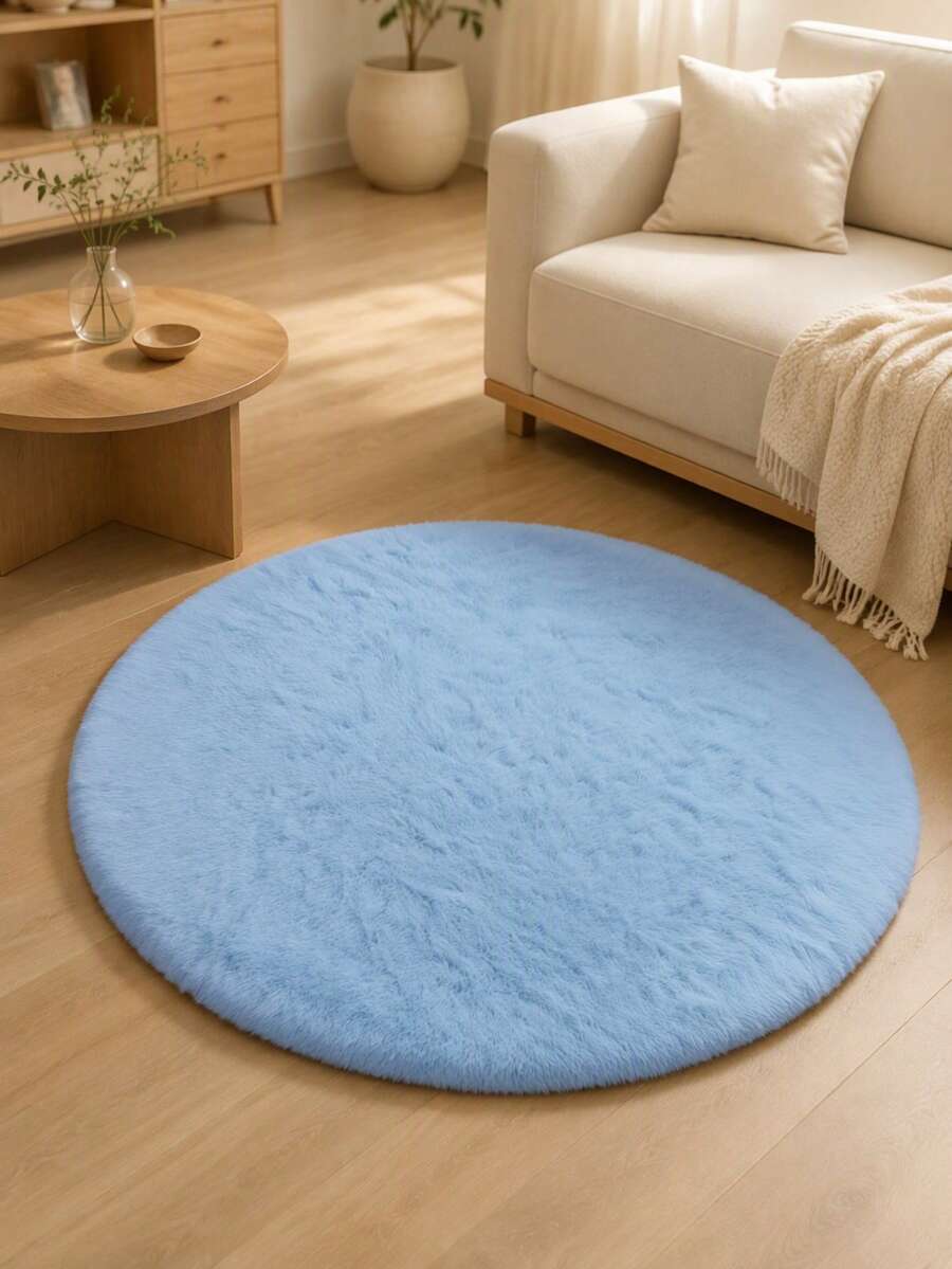 Alfombra de área de piel suave y esponjosa azul bebé, para dormitorio, sala de estar, estudio, decoración de habitación como alfombra de piso, alfombras de dormitorio de felpa, alfombra linda, alfombra de sala de estar, alfombras redondas de dormitorio, alfombra de lado de la cama, alfombra decorativa, alfombra de piel sintética, decoración de dormitorio, decoración de invierno, decoración del hogar de otoño - Celeste - Ver 1