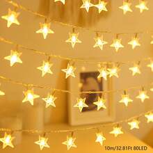 1pc Home Decoration Star Light String, Battery Powered, Indoor Room Decor Star Fairy Light, Bedroom Decoration, Wall Decor Light String, Suitable For Wedding Decor, Party Decoration, Valentine's Day Decor Light String, Christmas Decor Light String - Yellow - View 15