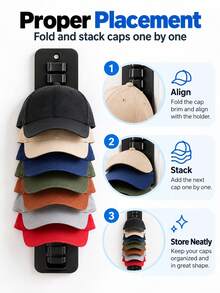 1/2/3pcs Wall Mounted Hat Storage Rack, Holds 16 Hats, No-Drill Adhesive Installation, Space-Saving Design, Durable Plastic Portable Hat Rack, Brim Protection Design, Suitable For Closet, Office, Dorm Storage, Wall Mounted Hat Hook Organizer - Multicolor - View 4
