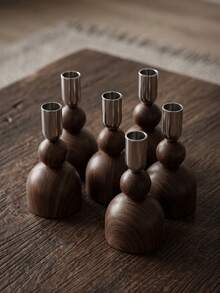 1/3/6Pcs Wood Grain Metal Candle Holder Set, Modern Taper Candle Holders With Metallic Cups, Decorative Candlestick Stand For Dining Table, Home Decor, Wedding, Party, Living Room, Boho Decor, Centerpiece, Holiday Gift. - Fashion Design - View 13