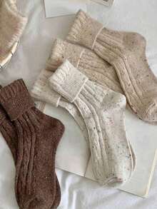 1/3 Pairs Women's Thick Warm Wool Retro Style Mid-Calf Socks, Autumn/Winter - Multicolor - View 6