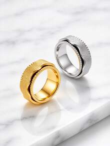1PC Matte Wavy Edge Gear Stainless Steel Spinner Ring, Unisex Premium Exquisite Men Jewelry, Promise Engagement Ring For Daily Party Wear - Ring - View 4