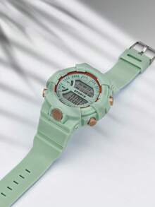 TOMI Reloj electrónico deportivo multifunción para niños, pantalla digital luminosa de color contrastante, semana, alarma, temporizador, reloj de pulsera de silicona para estudiantes de primaria y secundaria para uso al aire libre - Verde - Ver 2