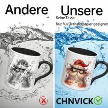 CHNVICK 4件組搞怪聖誕貓 UV DTF 轉印貼紙，可用於馬克杯、手帳與計畫本的貼貼貼，陶瓷杯、玻璃杯、電腦、計畫本適用美學文具（僅含轉印紙） - 黑色 - 查看 7