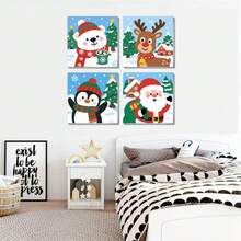 Digital Christmas Painting Set, 4-Piece Set, Animal Simple Digital Painting Set, Home Wall Decoration Digital Acrylic Oil Painting 8X8 Inches (With Frame) - Sets - View 6