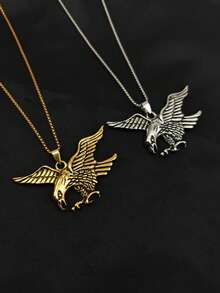 1pc Vintage Stainless Steel Gold Plated Exaggerated Eagle Pendant Necklace, Unisex, Daily Wear, Daily Gift, High-End Design, Fashionable Luxury - Multicolor - View 3